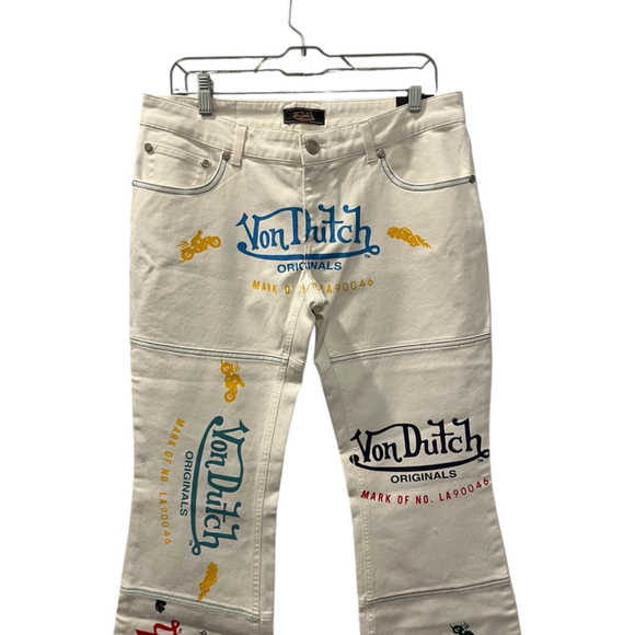 Vintage NWT Von Dutch Flare Logo Denim Jeans Size 32 Motorcycle Y2K Dead Stock - Picture 6 of 11